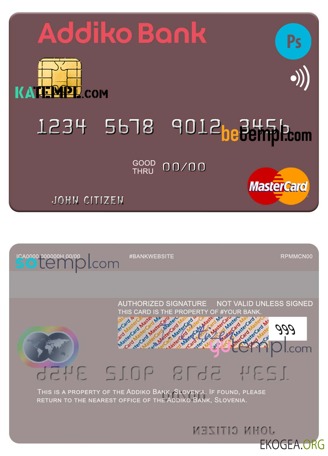 Modèle de carte mastercard Slovénie Addiko Bank au format PSD